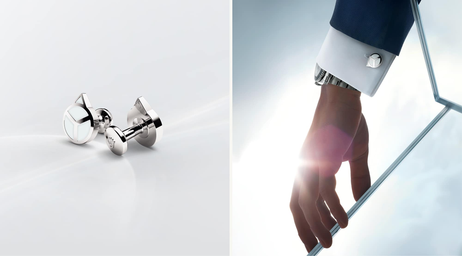 White gold Chromalight cufflinks and a close-up at the wrist