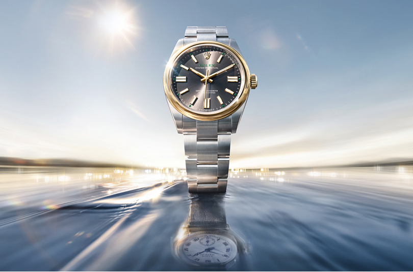 Rolex Oyster Perpetual 41 in Rolesor with a dark grey dial