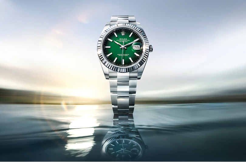 Rolex Datejust 41 with a fluted bezel and green dial